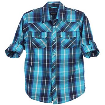 Gioberti Little Boy's Long Sleeve Roll Up Plaid Checkered Shirt