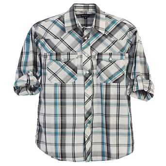 Gioberti Little Boy's Long Sleeve Roll Up Plaid Checkered Shirt