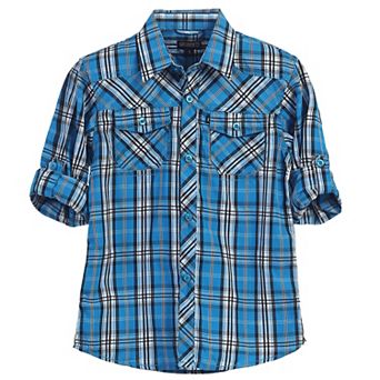 Gioberti Little Boy's Long Sleeve Roll Up Plaid Checkered Shirt
