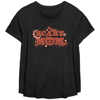 Women's Plus Size Scary Mom Scoop Hem Flowy Graphic Tee