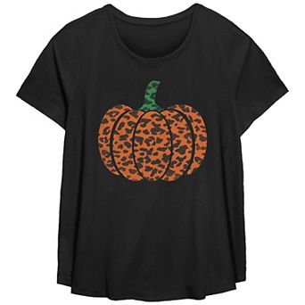 Plus Size Leopard Print Pumpkin Flowy Graphic Tee