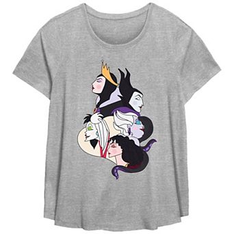 Disney Villains Juniors' Plus Size Wicked Ladies Profiles Scoop Hem Flowy Graphic Tee