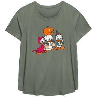 Disney's Huey, Dewey, and Louie Juniors' Plus Size Trick Or Treating Scoop Hem Flowy Graphic Tee