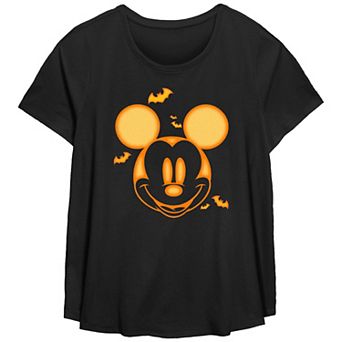Disney's Mickey Mouse Juniors' Plus Size Halloween Style Scoop Hem Flowy Graphic Tee
