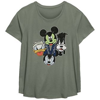 Disney's Mickey and Friends Juniors' Plus Size Halloween Heads Scoop Hem Flowy Graphic Tee