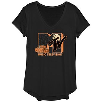Juniors' MTV Pumpkin Patch Logo V-Neck Graphic Tee