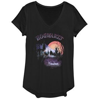 Juniors' Harry Potter Spooky Hogwarts V-Neck Graphic Tee