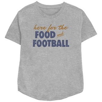 Juniors' We're Here For The Food And Football Relaxed Fit Graphic Tee