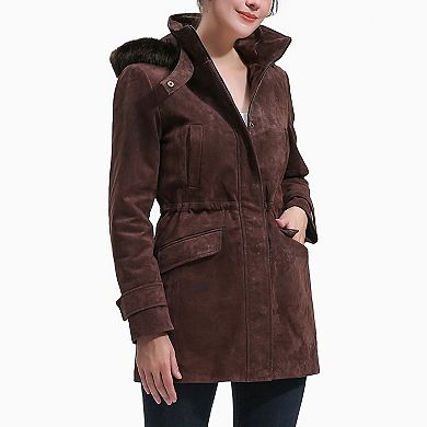Plus Size Bgsd Della Hooded Suede Leather Parka Coat