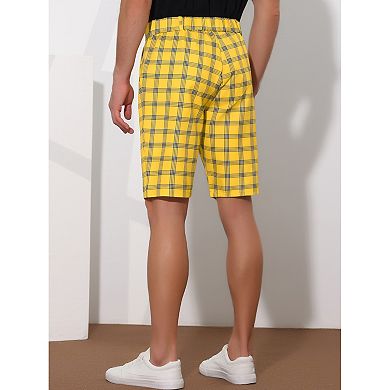 Plaid Shorts For Men's Flat Front Color Block Checked Shorts With Pockets