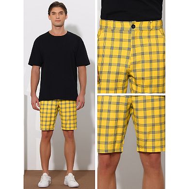 Plaid Shorts For Men's Flat Front Color Block Checked Shorts With Pockets