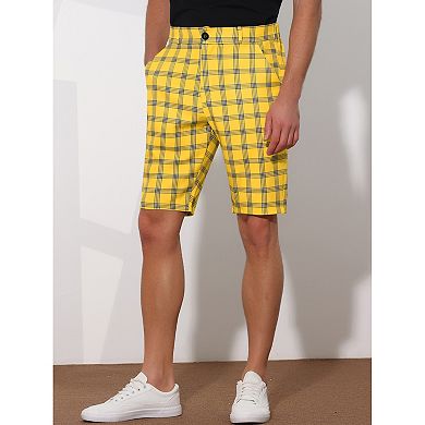 Plaid Shorts For Men's Flat Front Color Block Checked Shorts With Pockets