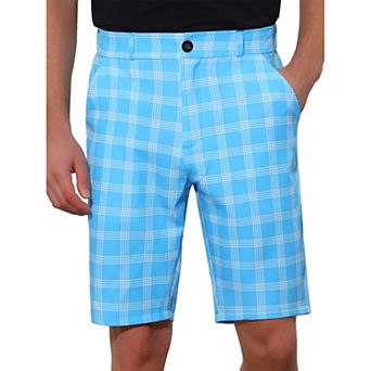 Plaid Shorts For Men's Flat Front Color Block Checked Shorts With Pockets