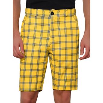 Plaid Shorts For Men's Flat Front Color Block Checked Shorts With Pockets
