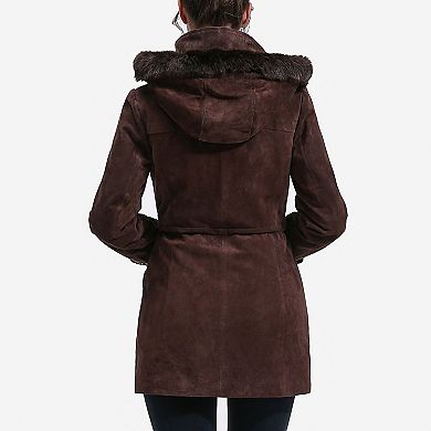 Women's Bgsd Della Hooded Suede Leather Parka Coat
