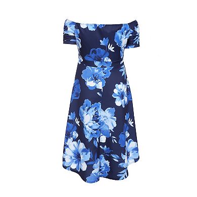 Quiz Women's Plus Size Floral Bardot Ruched Dip Hem Dress