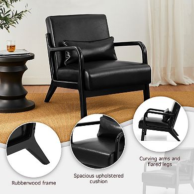 Glitzhome 30.75 "h Mid Century Leatherette Accent Armchair With Rubber Wood Frame