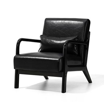 Glitzhome 30.75 "h Mid Century Leatherette Accent Armchair With Rubber Wood Frame