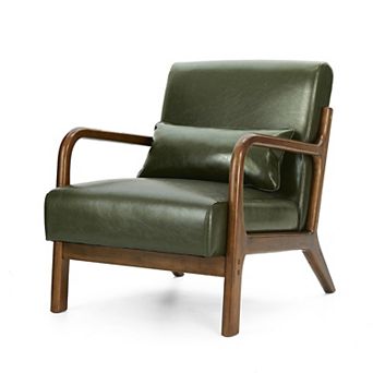 Glitzhome 30.75 "h Mid Century Leatherette Accent Armchair With Rubber Wood Frame