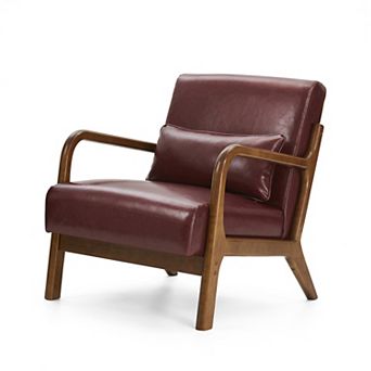 Glitzhome 30.75 "h Mid Century Leatherette Accent Armchair With Rubber Wood Frame
