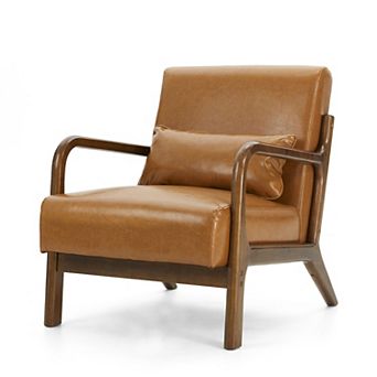 Glitzhome 30.75 "h Mid Century Leatherette Accent Armchair With Rubber Wood Frame