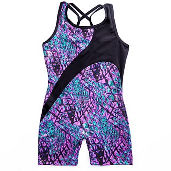 Girls 4-16 Rainbeau Moves Studded Serpent Print Biketard
