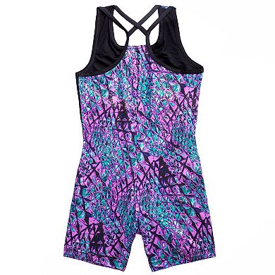 Girls 4-16 Rainbeau Moves Studded Serpent Print Biketard