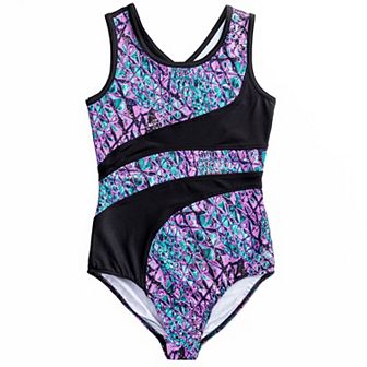 Girls 4-16 Rainbeau Moves Inset Print Tank Leotard