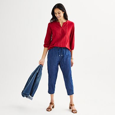 Women's Croft & Barrow® Eyelet Front Split Neck Top