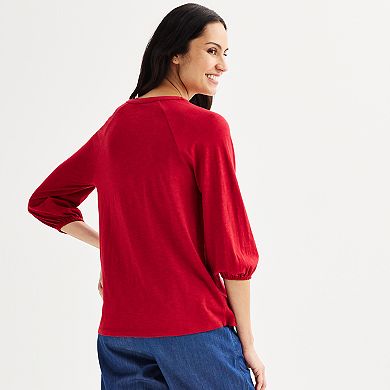 Women's Croft & Barrow® Eyelet Front Split Neck Top