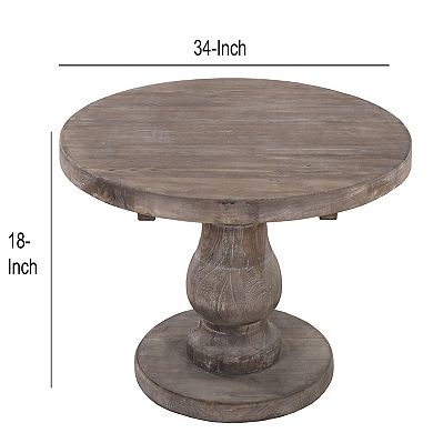 Wooden Round Coffee Table with Pedestal Base, Brown
