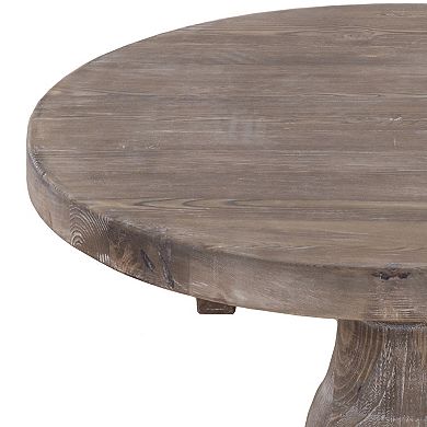 Wooden Round Coffee Table with Pedestal Base, Brown