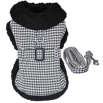 Doggie Design Classic Houndstooth Dog Harness Coat With Leash