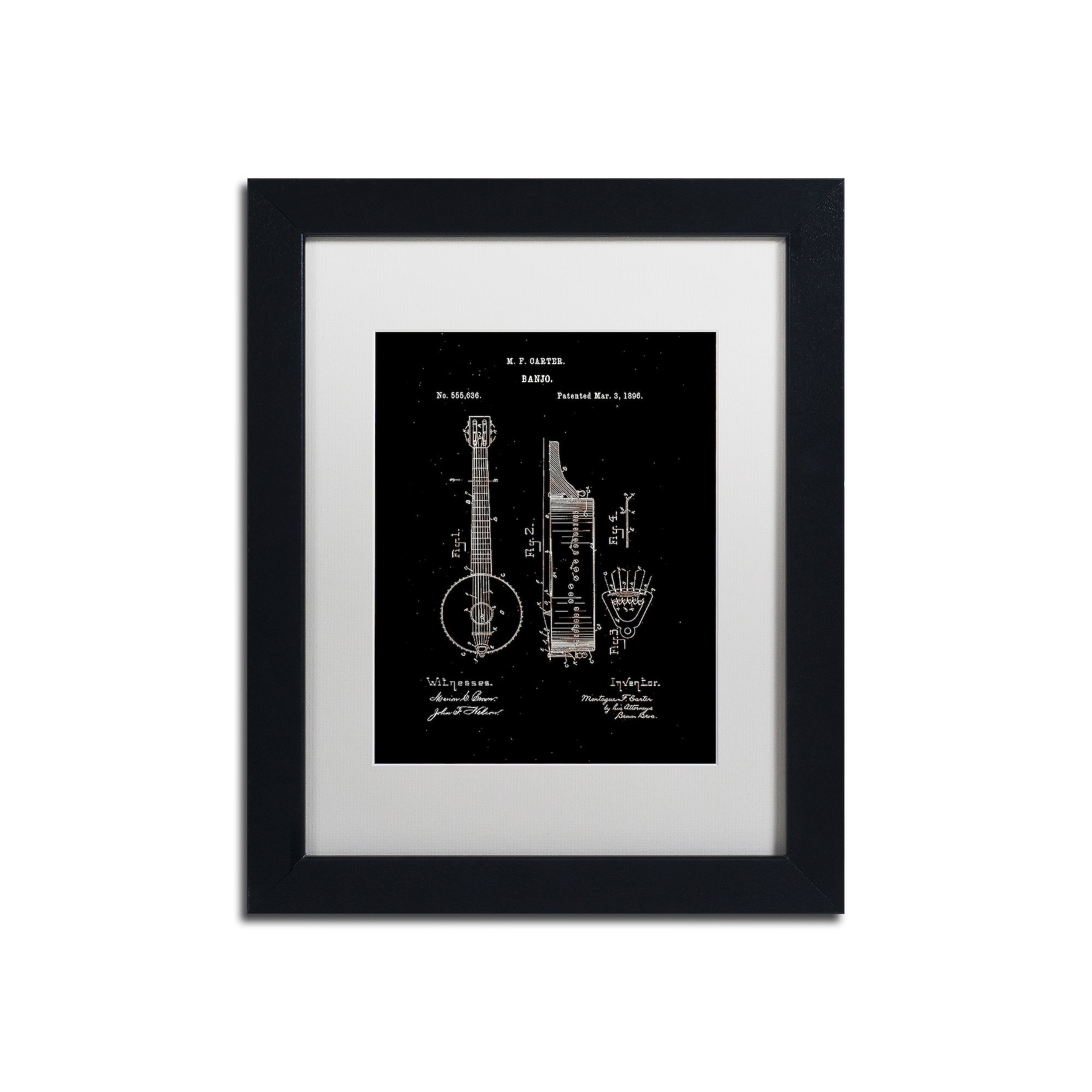 Trademark Fine Art Claire Doherty Vintage Banjo Patent 1896 Black Matted Fr