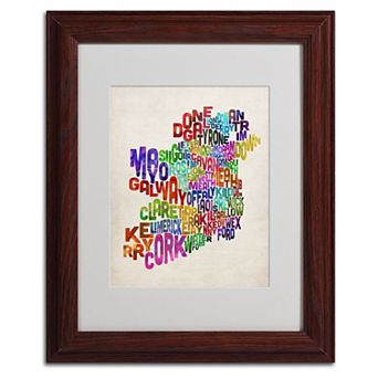 Trademark Fine Art Ireland Text Map 3 Matted Framed Wall Art