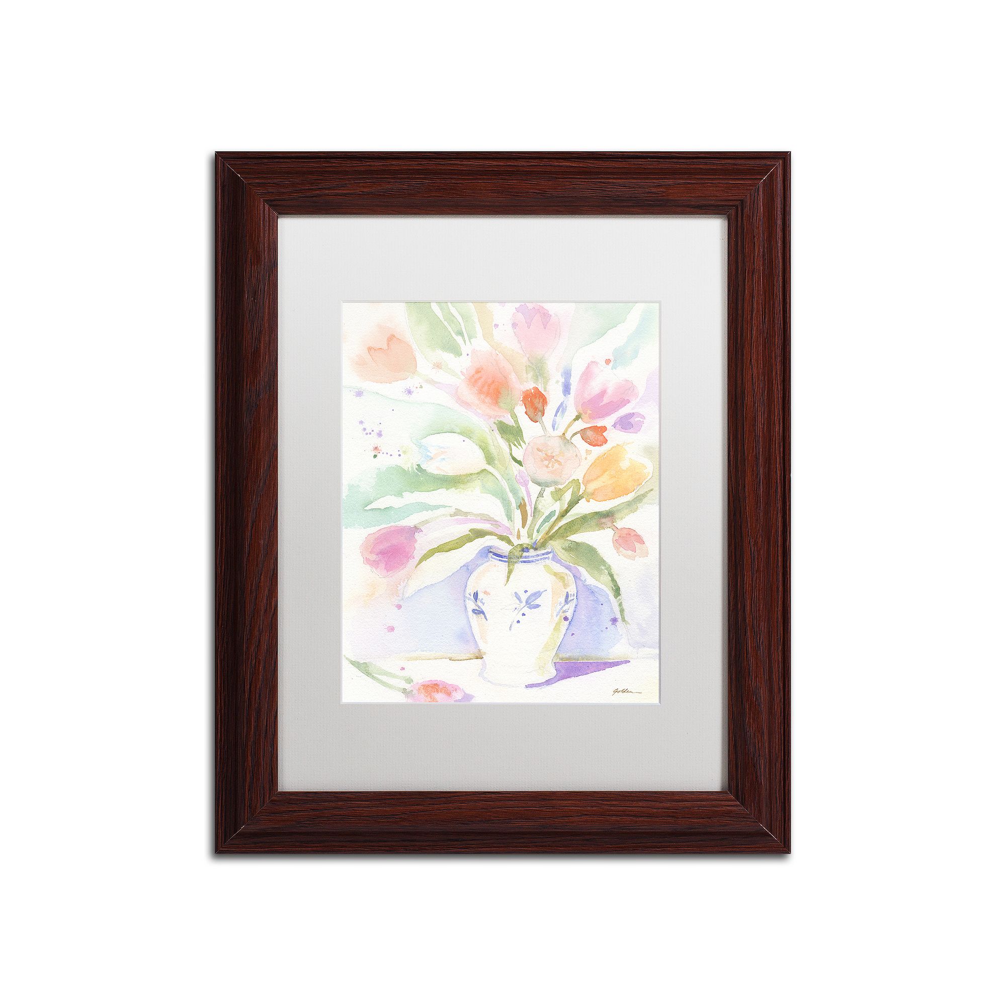 Trademark The Vase of Tulips Matte Framed Art, Wood Frame White Mat
