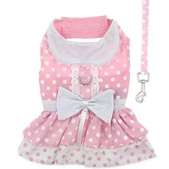 Doggie Design Polka Dot And Lace Dog Dress Set With Leash