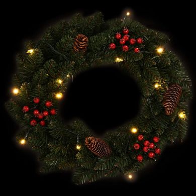 Christmas Wreaths With Decoration, Green, 1 Ft, Enhance Holiday Ambiance With Pine Cones Led Lights