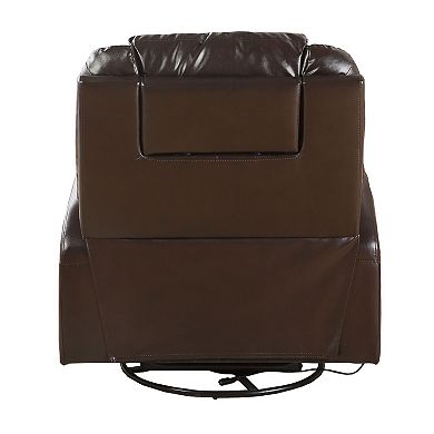 Contemporary Polyurethane Upholstered Metal Rocker Recliner with Swivel, Brown