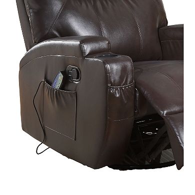 Contemporary Polyurethane Upholstered Metal Rocker Recliner with Swivel, Brown