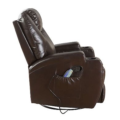 Contemporary Polyurethane Upholstered Metal Rocker Recliner with Swivel, Brown