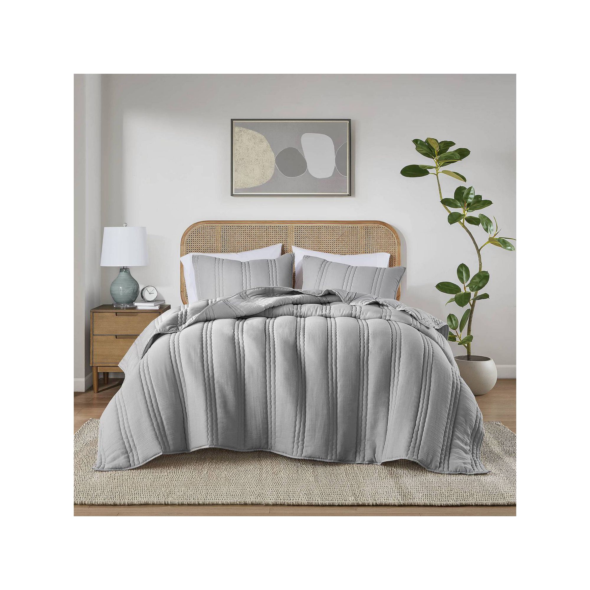 Intelligent Design Toren Poly Gauze Quilt Set, Gray