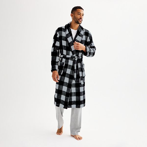 Men's Sonoma Goods For Life® Plush Robe - Grey Buffalo Check (S/M)