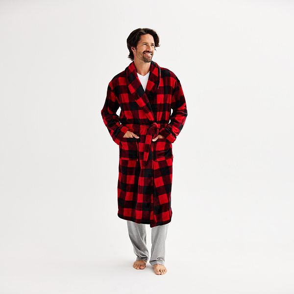 Men's Sonoma Goods For Life® Plush Robe - Red Buffalo Check (S/M)