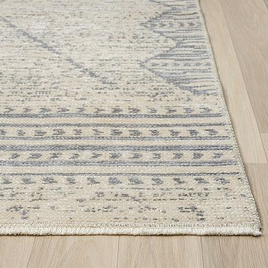 Indigo Ink Contemporary Grey Boho Geometric Machine Washable Area Rug