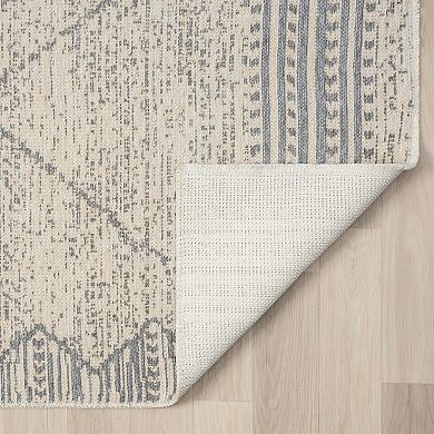 Indigo Ink Contemporary Grey Boho Geometric Machine Washable Area Rug