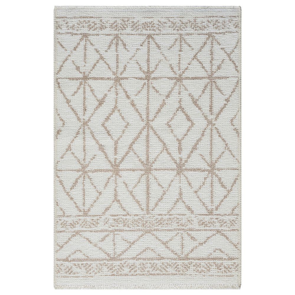 Indigo Ink Neutral Boho Geometric Machine Washable Area Rug