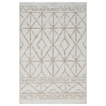 Indigo Ink Neutral Boho Geometric Machine Washable Area Rug