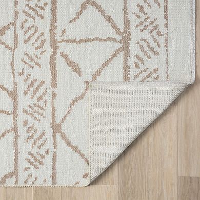 Indigo Ink Neutral Boho Geometric Machine Washable Area Rug