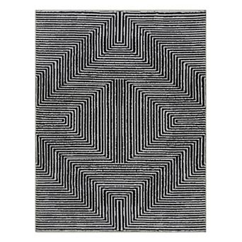 Indigo Ink Votra Black Abstract Geometric Machine Washable Area Rug